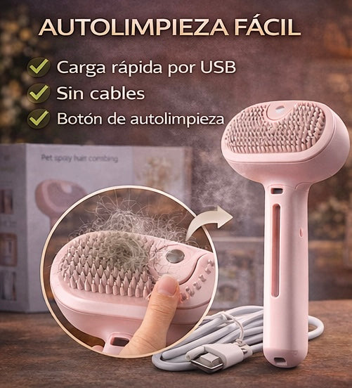 Cepillo de Vapor para Mascotas – Elimina Pelo Muerto y Desenreda sin Tirones (Perros y Gatos)